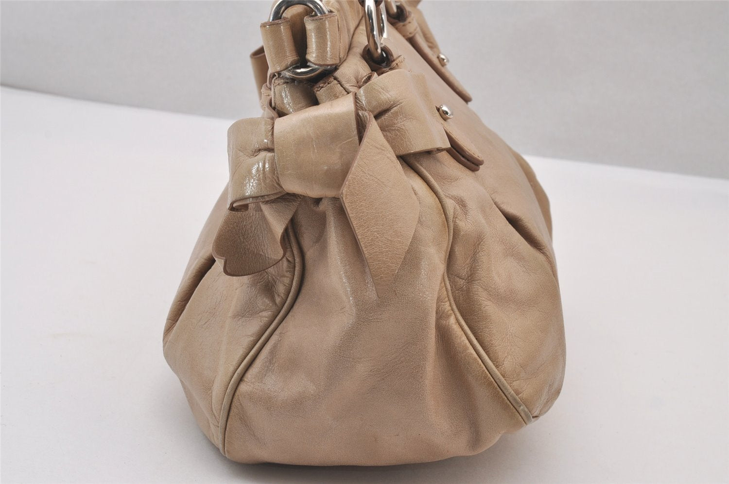 Authentic MIU MIU Vitello Lux Leather 2Way Shoulder Hand Bag RNN955 Beige 1093I