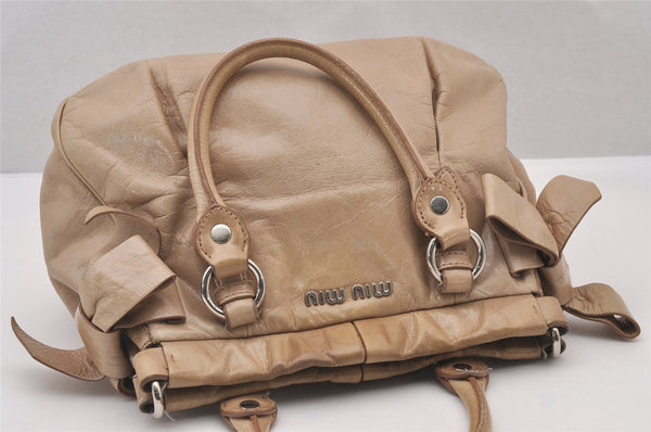 Authentic MIU MIU Vitello Lux Leather 2Way Shoulder Hand Bag RNN955 Beige 1093I