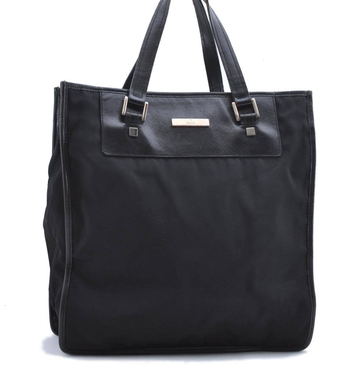 Authentic GUCCI Tote Hand Bag Nylon Leather 0190346 Black 1094C