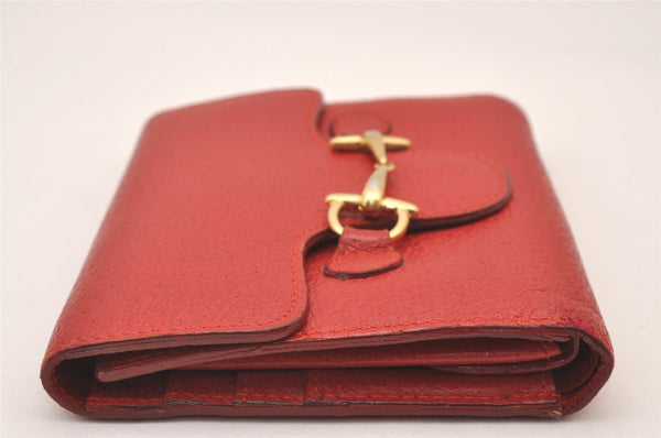 Authentic GUCCI Horsebit Vintage Trifold Wallet Purse Leather Red 1095I