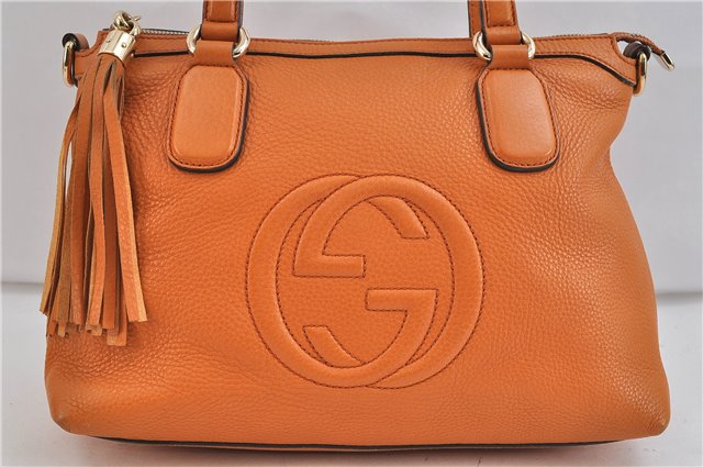 Auth GUCCI SOHO Tassel 2Way Shoulder Hand Bag GG Leather 308362 Orange 1098D