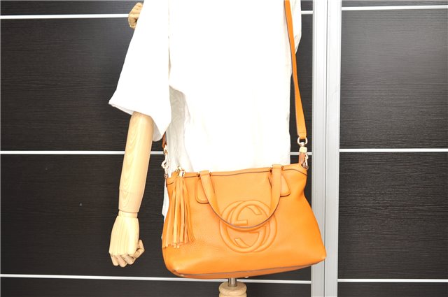 Auth GUCCI SOHO Tassel 2Way Shoulder Hand Bag GG Leather 308362 Orange 1098D