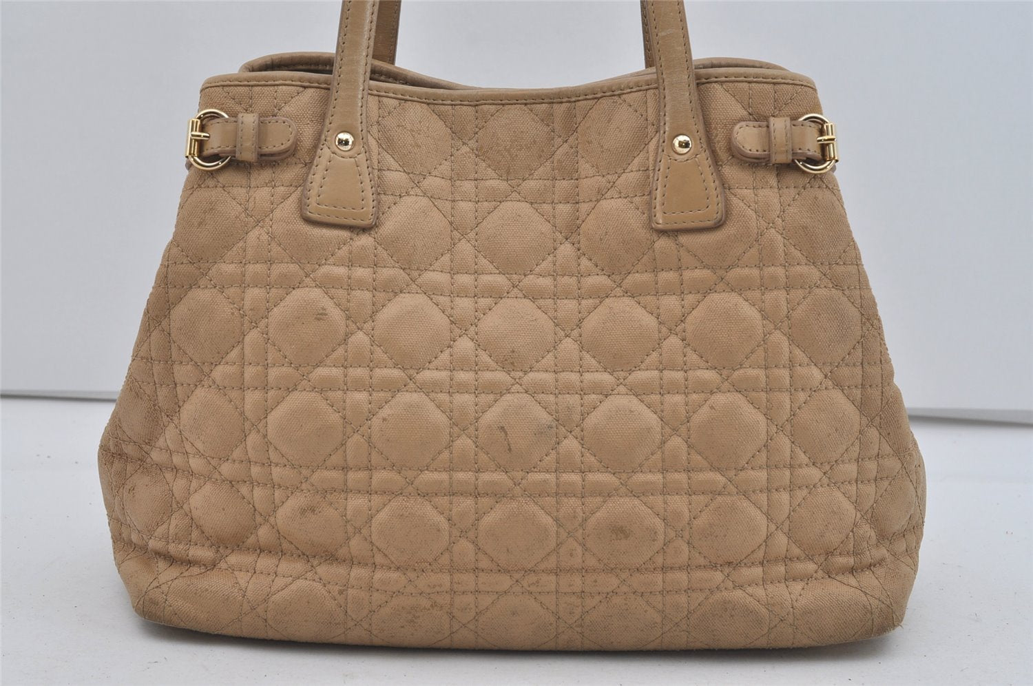 Authentic Christian Dior Panarea Cannage Tote Bag PVC Leather Beige 1103I