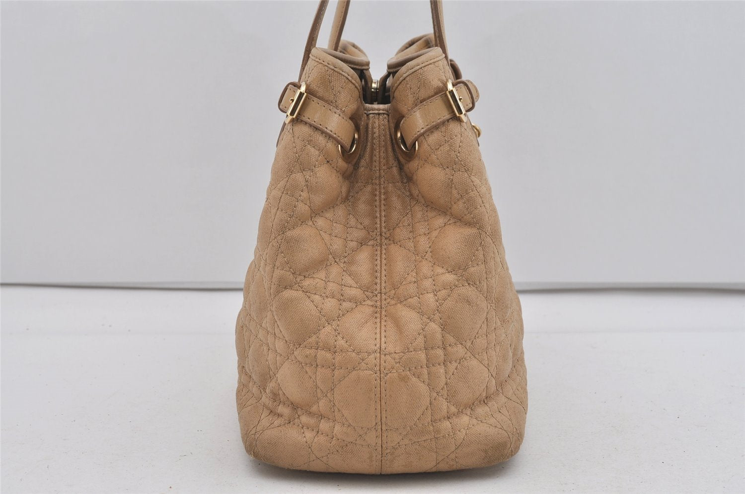 Authentic Christian Dior Panarea Cannage Tote Bag PVC Leather Beige 1103I