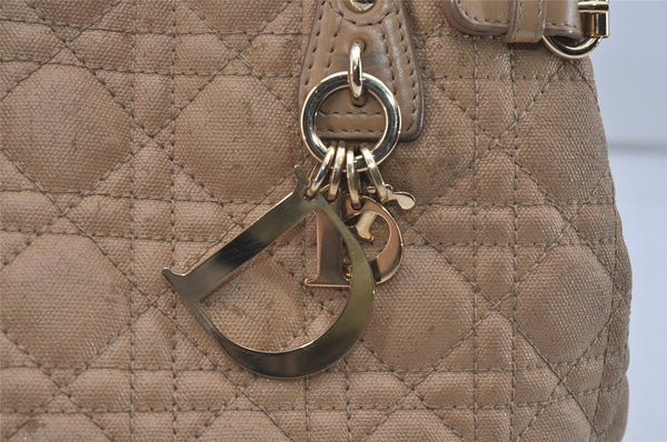 Authentic Christian Dior Panarea Cannage Tote Bag PVC Leather Beige 1103I