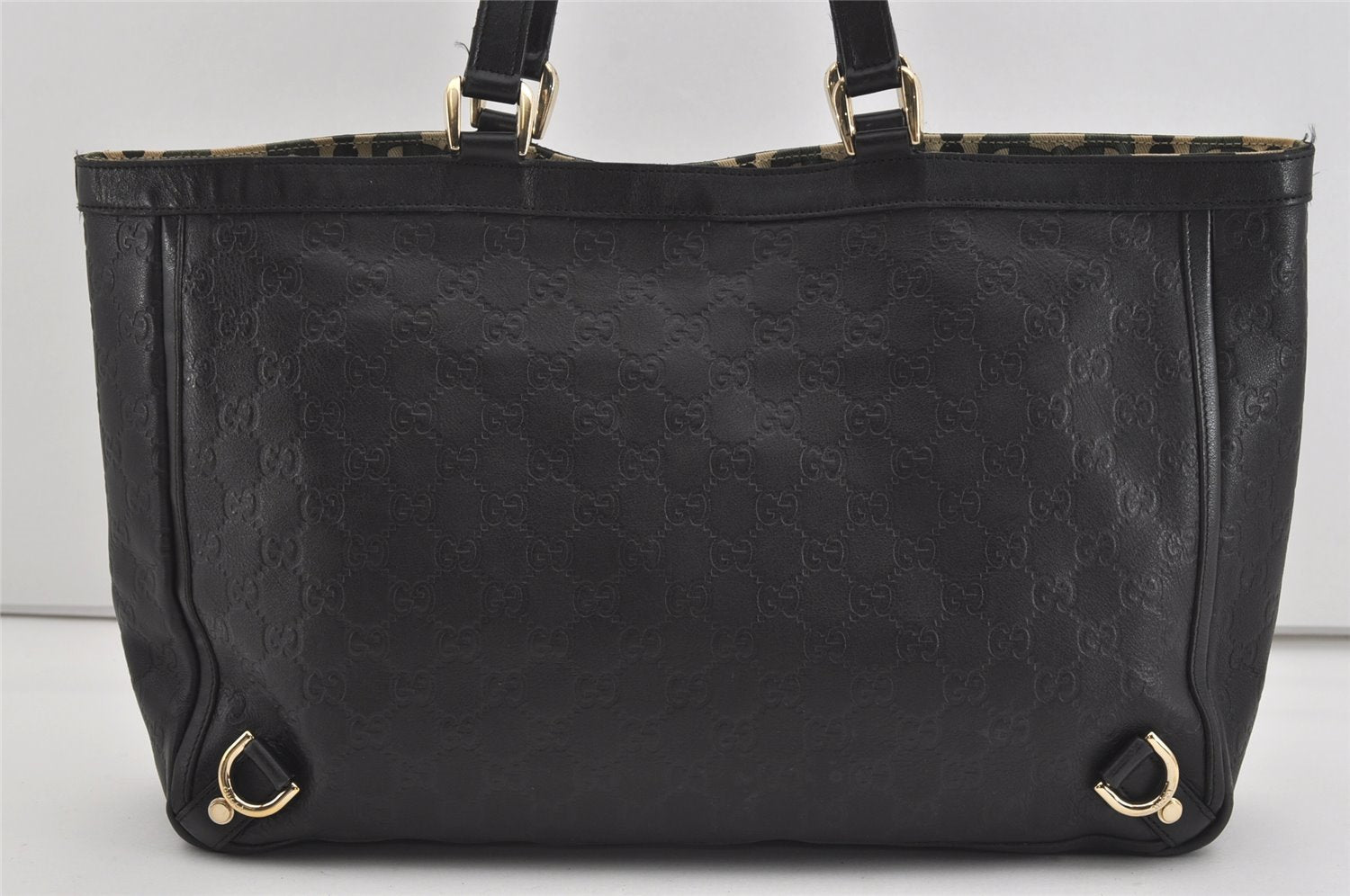 Authentic GUCCI Guccissima Abbey Shoulder Tote Bag GG Leather 141472 Black 1104I