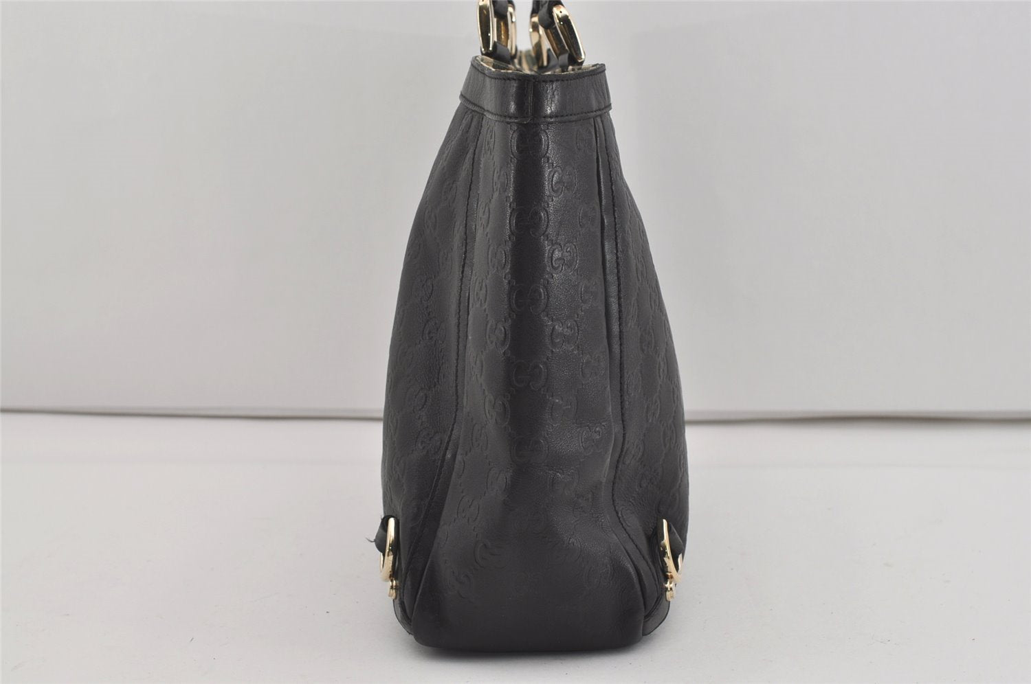 Authentic GUCCI Guccissima Abbey Shoulder Tote Bag GG Leather 141472 Black 1104I