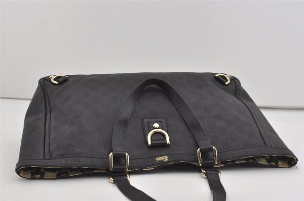 Authentic GUCCI Guccissima Abbey Shoulder Tote Bag GG Leather 141472 Black 1104I