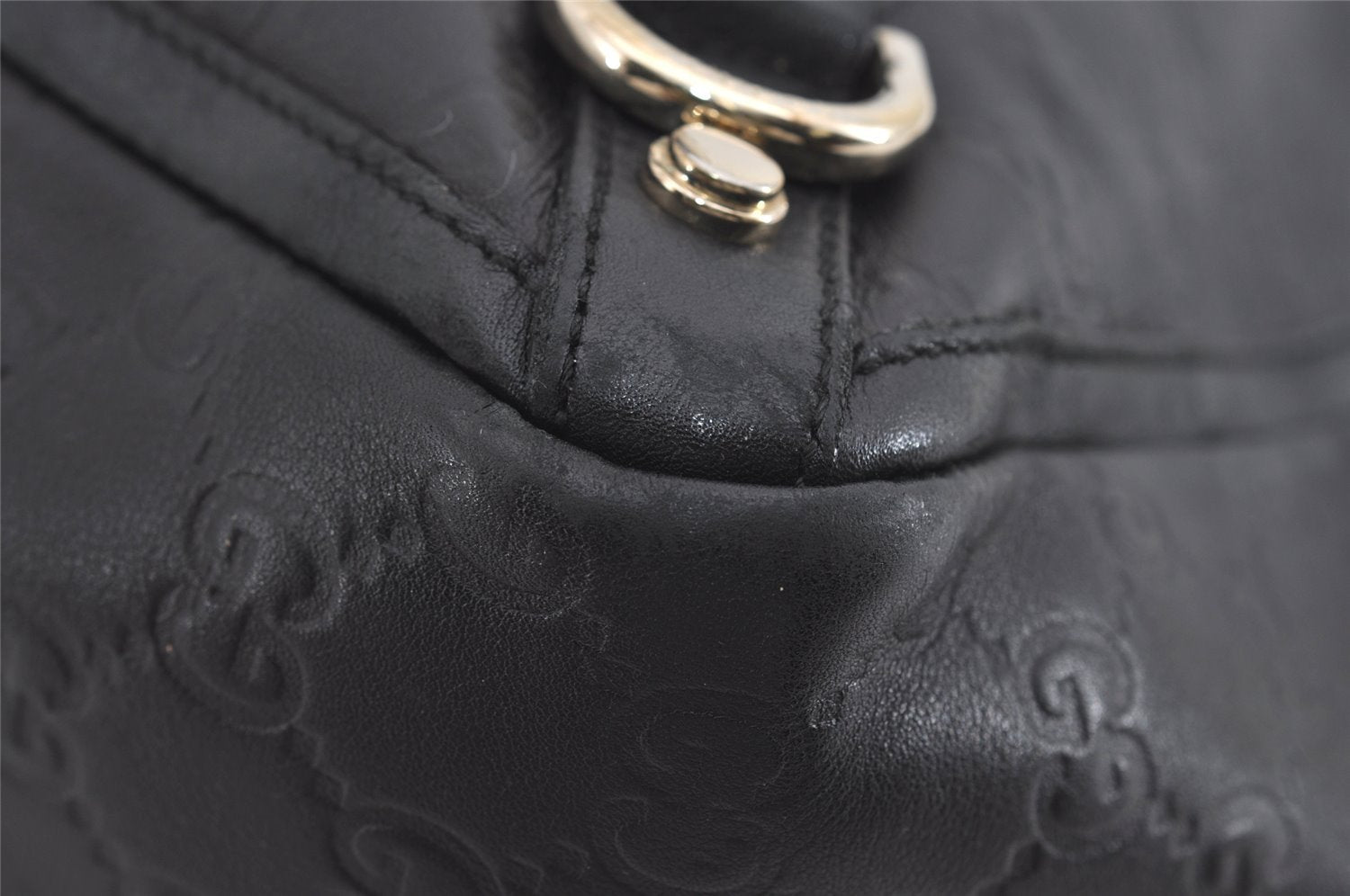 Authentic GUCCI Guccissima Abbey Shoulder Tote Bag GG Leather 141472 Black 1104I