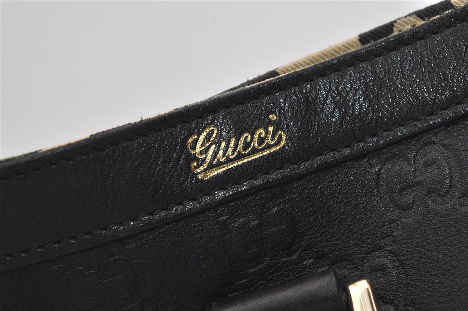 Authentic GUCCI Guccissima Abbey Shoulder Tote Bag GG Leather 141472 Black 1104I