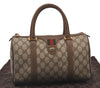 Authentic GUCCI Web Sherry Line Hand Boston Bag GG PVC Leather Brown 1109I