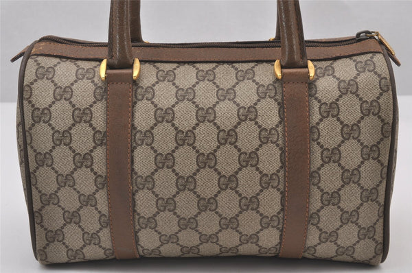 Authentic GUCCI Web Sherry Line Hand Boston Bag GG PVC Leather Brown 1109I