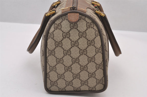 Authentic GUCCI Web Sherry Line Hand Boston Bag GG PVC Leather Brown 1109I