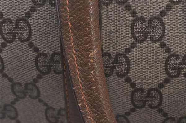 Authentic GUCCI Web Sherry Line Hand Boston Bag GG PVC Leather Brown 1109I