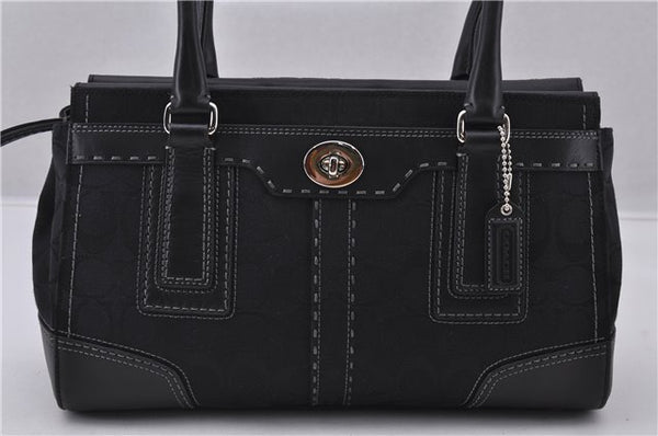 Authentic COACH Signature Shoulder Hand Bag Canvas Leather 11589 Black 1111F