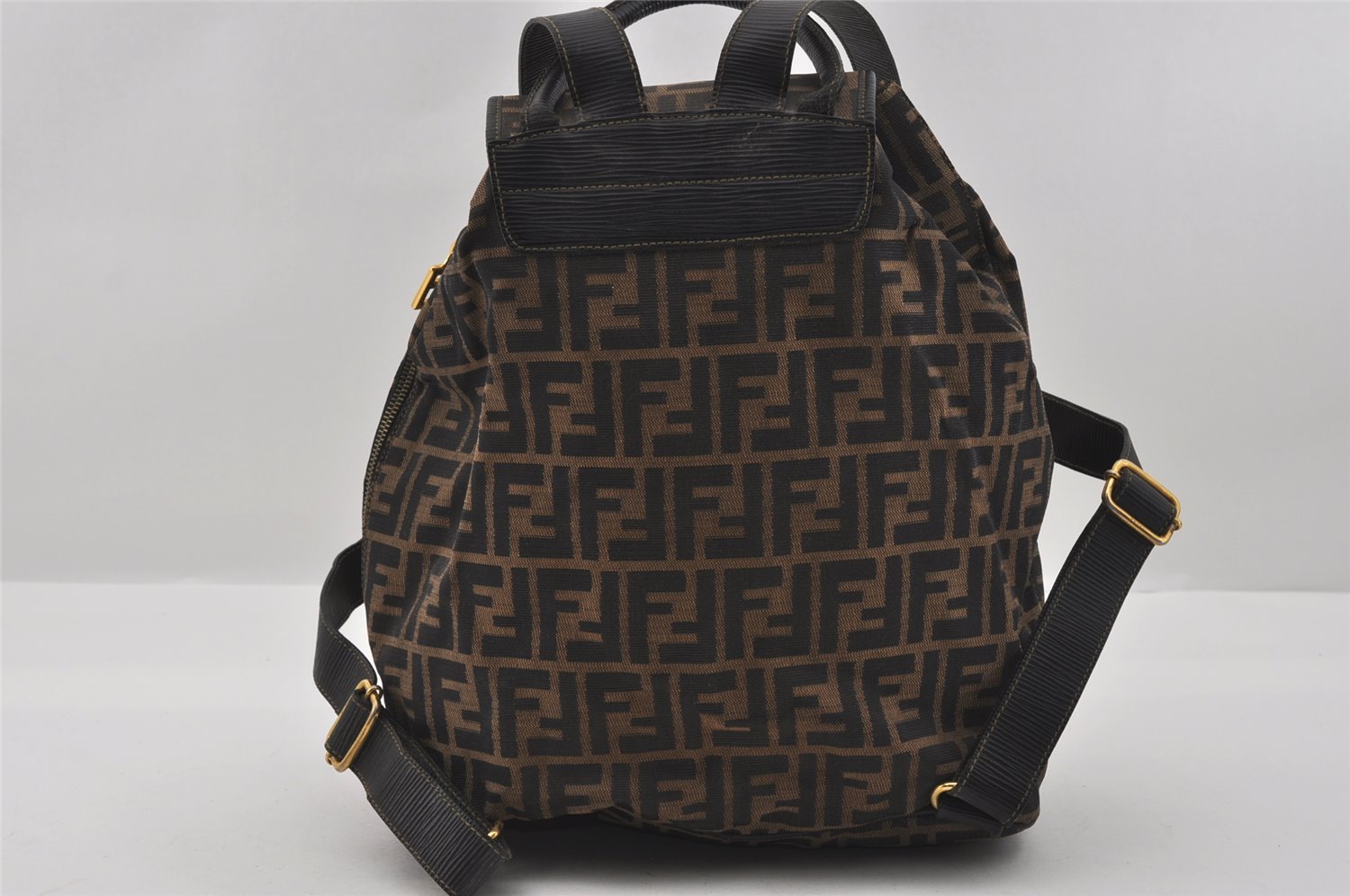 Authentic FENDI Vintage Zucca Backpack Purse Canvas Leather Brown 1111I