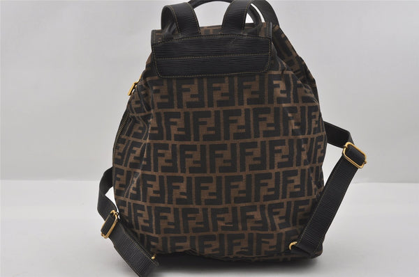Authentic FENDI Vintage Zucca Backpack Purse Canvas Leather Brown 1111I