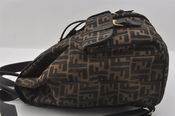 Authentic FENDI Vintage Zucca Backpack Purse Canvas Leather Brown 1111I