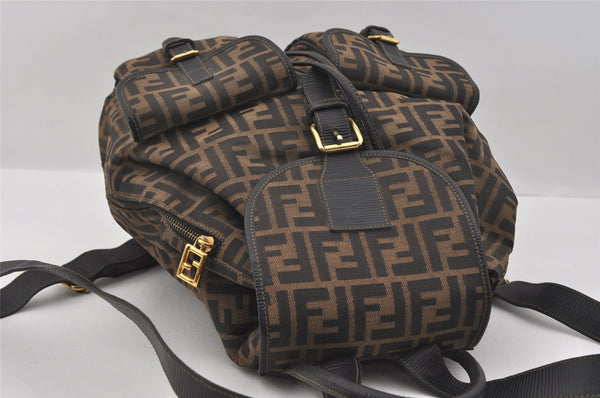 Authentic FENDI Vintage Zucca Backpack Purse Canvas Leather Brown 1111I