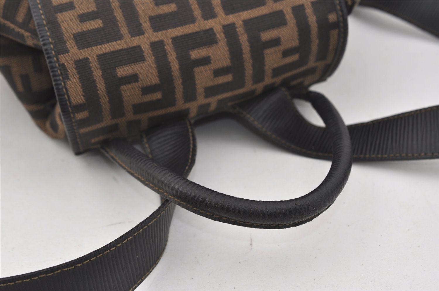 Authentic FENDI Vintage Zucca Backpack Purse Canvas Leather Brown 1111I