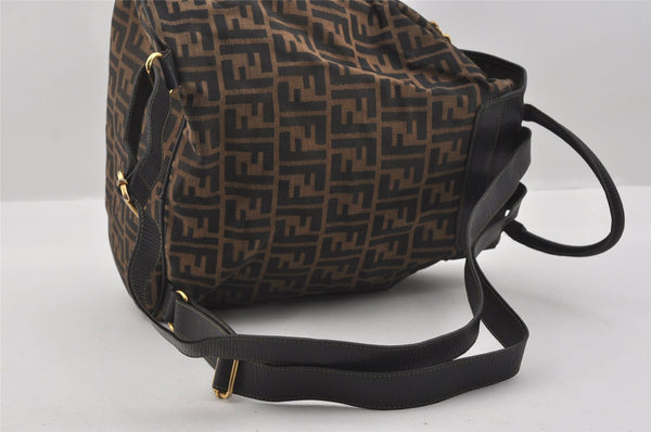 Authentic FENDI Vintage Zucca Backpack Purse Canvas Leather Brown 1111I