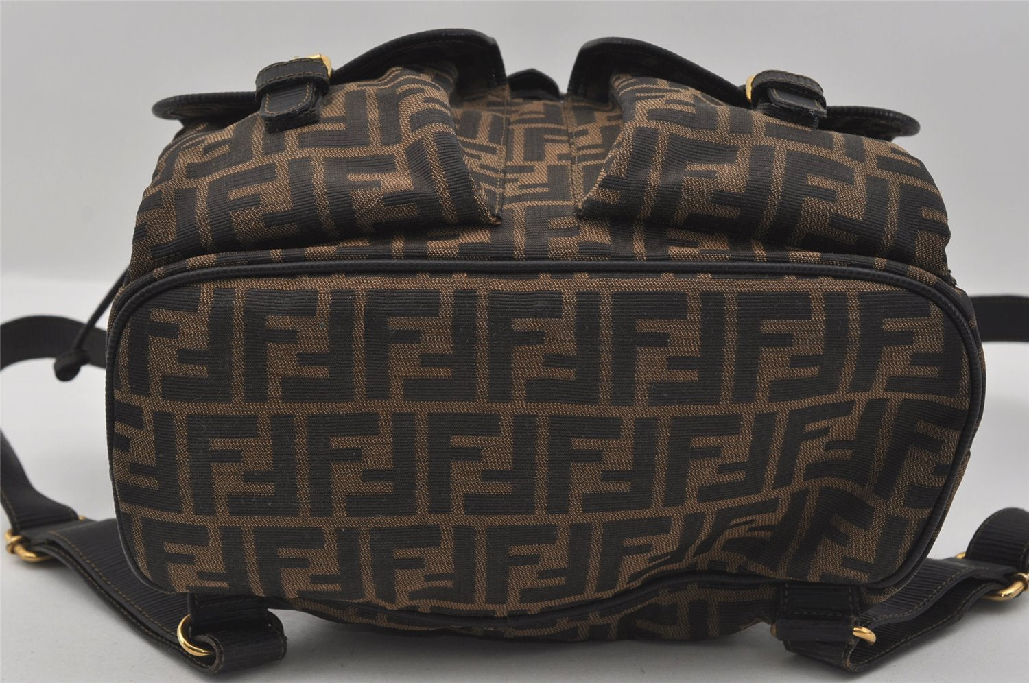 Authentic FENDI Vintage Zucca Backpack Purse Canvas Leather Brown 1111I