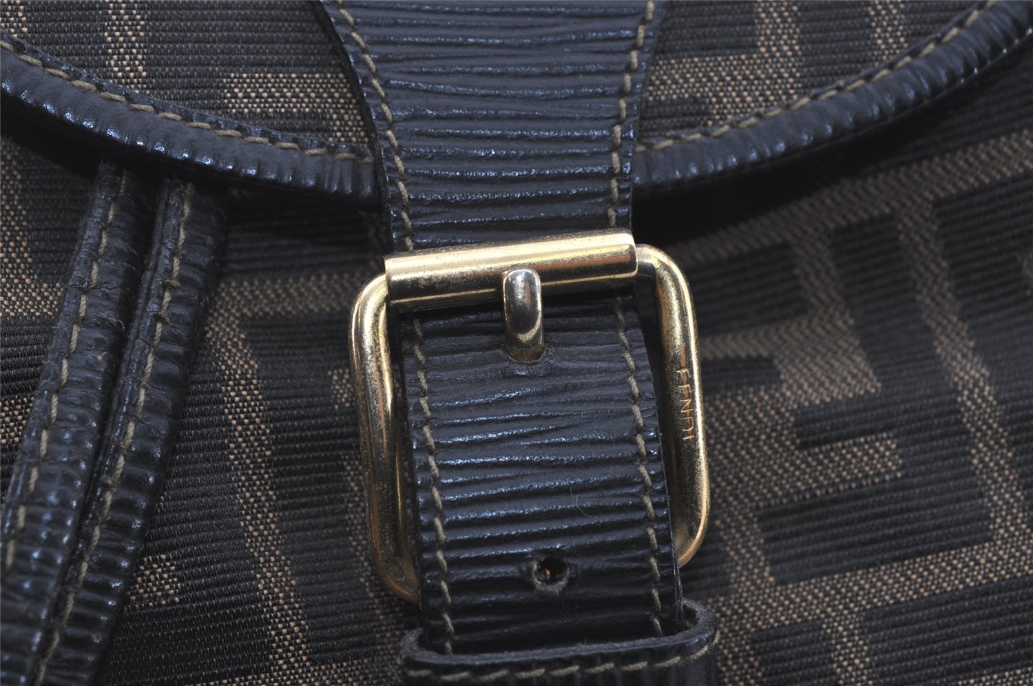 Authentic FENDI Vintage Zucca Backpack Purse Canvas Leather Brown 1111I
