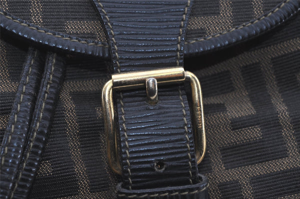 Authentic FENDI Vintage Zucca Backpack Purse Canvas Leather Brown 1111I