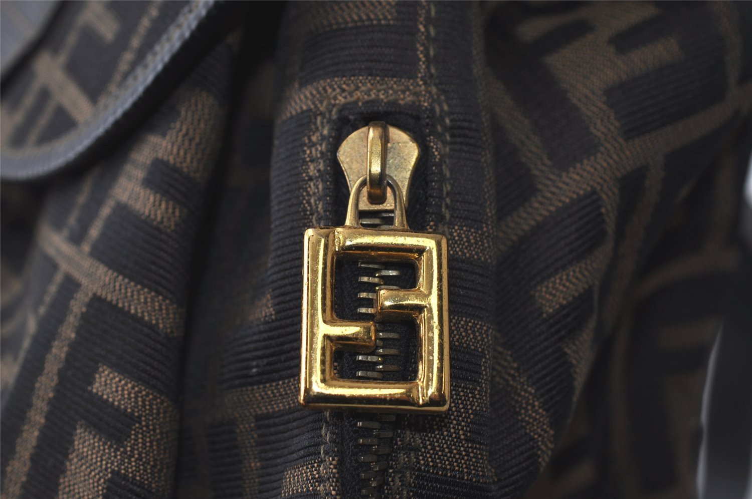 Authentic FENDI Vintage Zucca Backpack Purse Canvas Leather Brown 1111I