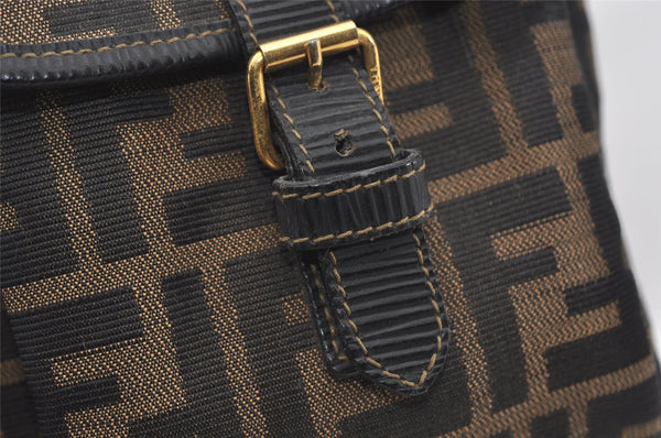 Authentic FENDI Vintage Zucca Backpack Purse Canvas Leather Brown 1111I