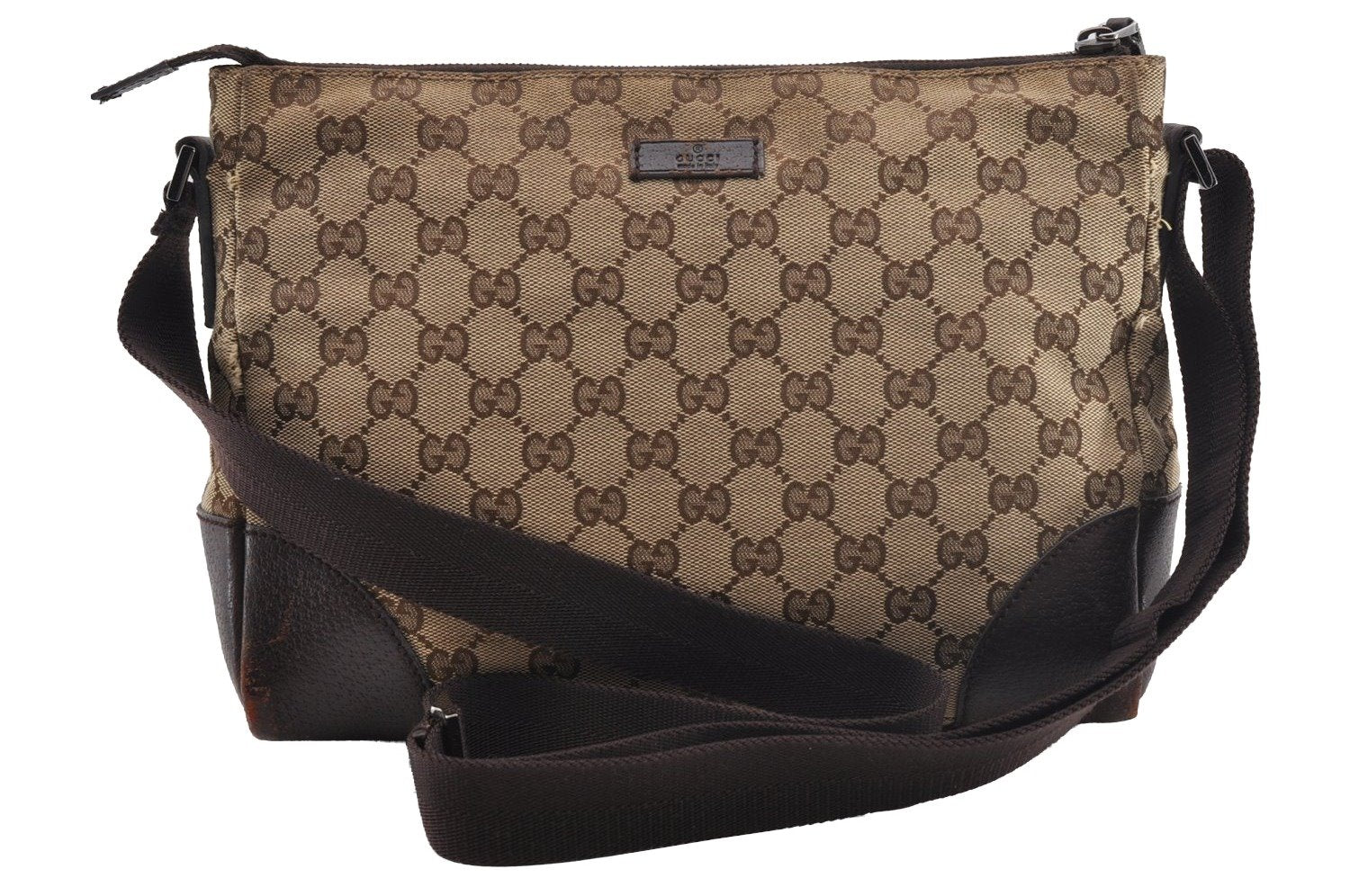 Authentic GUCCI Shoulder Cross Body Bag GG Canvas Leather 114273 Brown 1112I