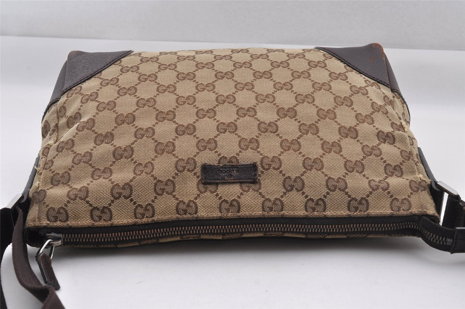 Authentic GUCCI Shoulder Cross Body Bag GG Canvas Leather 114273 Brown 1112I