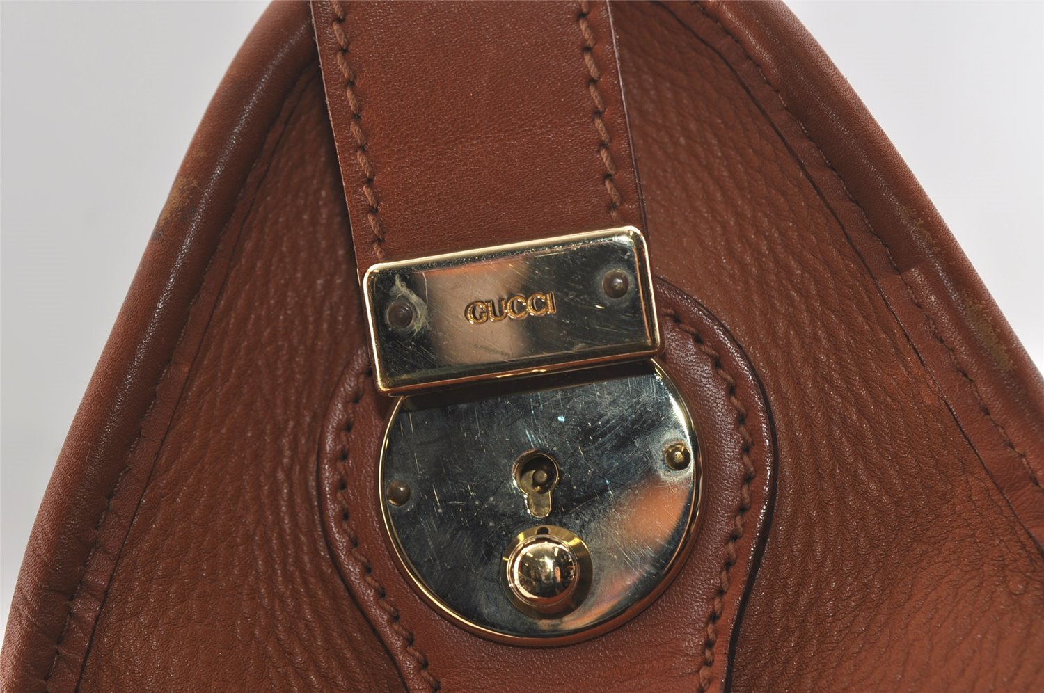 Authentic GUCCI Vintage Travel Boston Bag Leather Brown 1116I