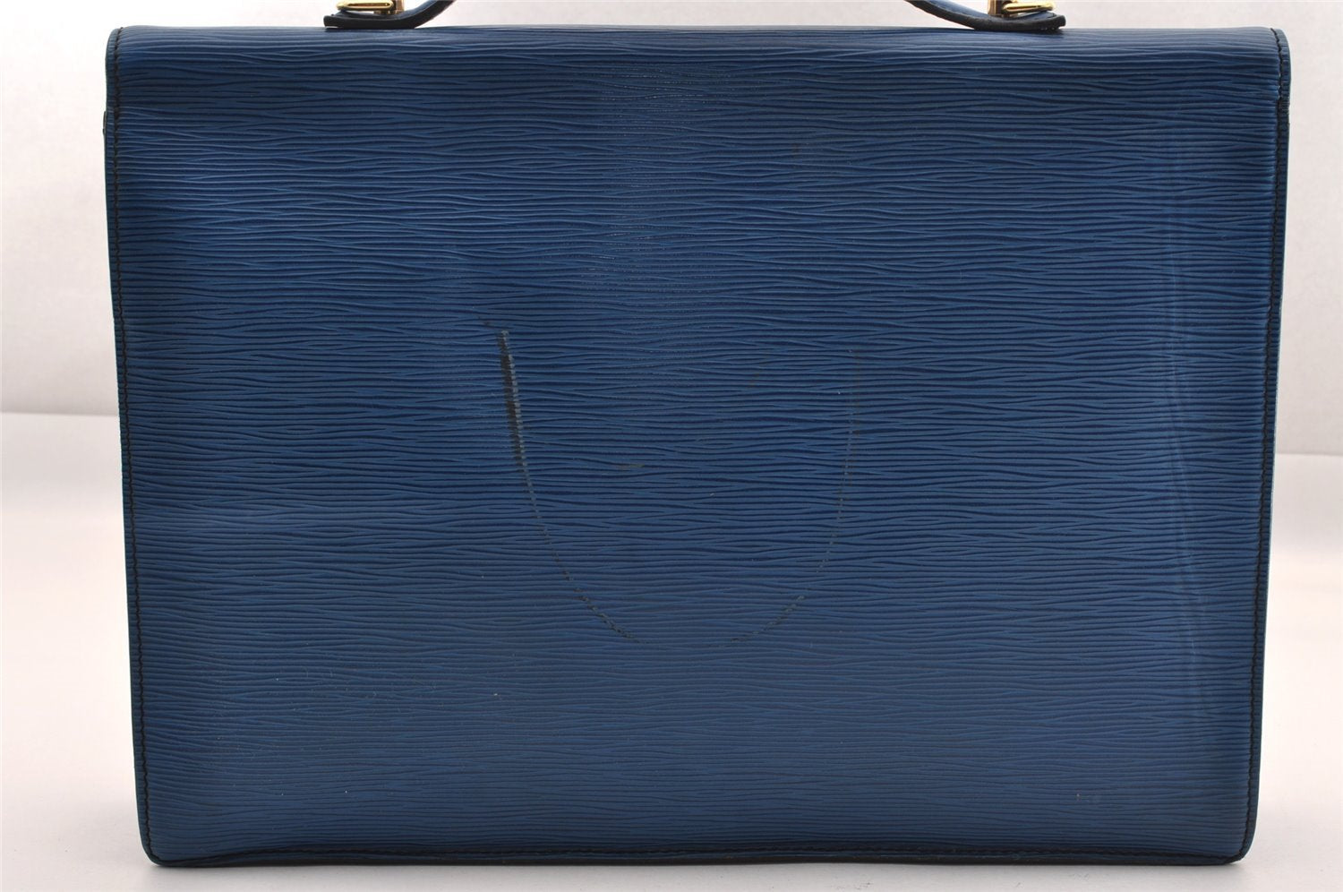 Authentic Louis Vuitton Epi Porte Documents Bandouliere SPO Briefcase Blue 1120I