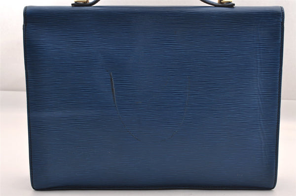 Authentic Louis Vuitton Epi Porte Documents Bandouliere SPO Briefcase Blue 1120I