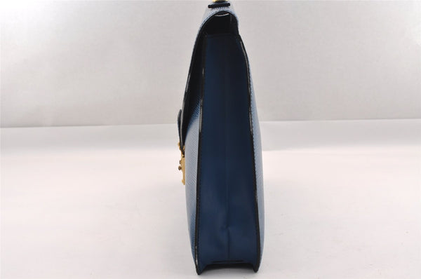 Authentic Louis Vuitton Epi Porte Documents Bandouliere SPO Briefcase Blue 1120I