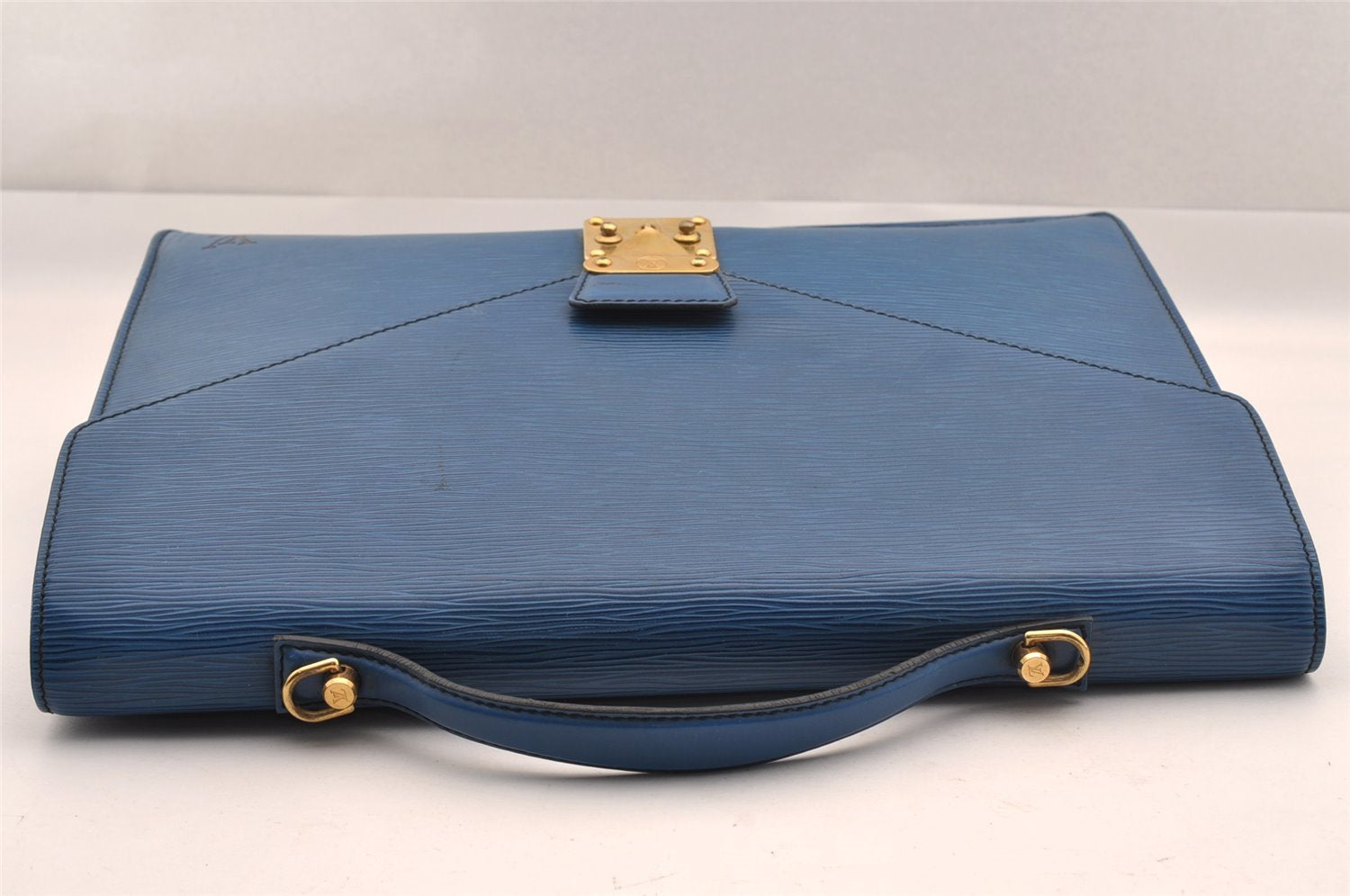 Authentic Louis Vuitton Epi Porte Documents Bandouliere SPO Briefcase Blue 1120I