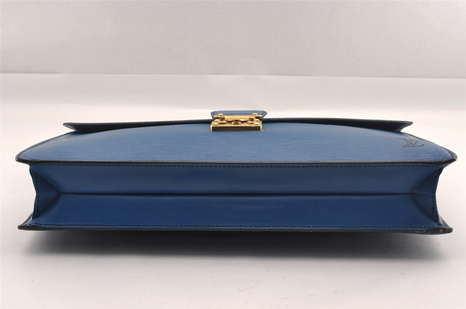 Authentic Louis Vuitton Epi Porte Documents Bandouliere SPO Briefcase Blue 1120I