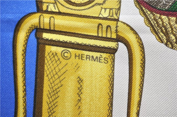 Authentic HERMES Carre 90 Scarf "GRAND UNIFORME" Silk Blue 1122D