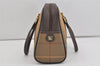 Authentic Burberrys Vintage Check Canvas Leather Tote Hand Bag Khaki Green 1122I