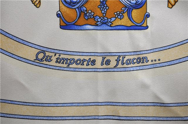 Authentic HERMES Carre 90 Scarf "Qu' importe le flacon" Silk Ivory 1123D