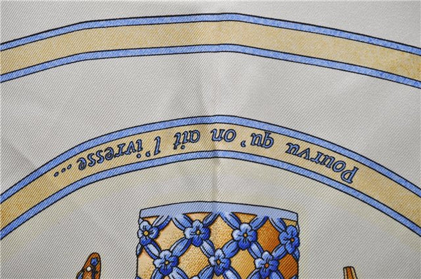 Authentic HERMES Carre 90 Scarf "Qu' importe le flacon" Silk Ivory 1123D