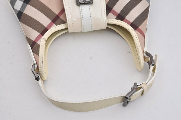 Authentic BURBERRY Nova Check Shoulder Hand Bag Purse PVC Enamel Beige 1123I