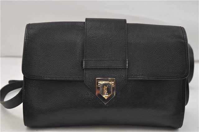 Authentic YVES SAINT LAURENT Shoulder Cross Body Bag Leather Black 1124E