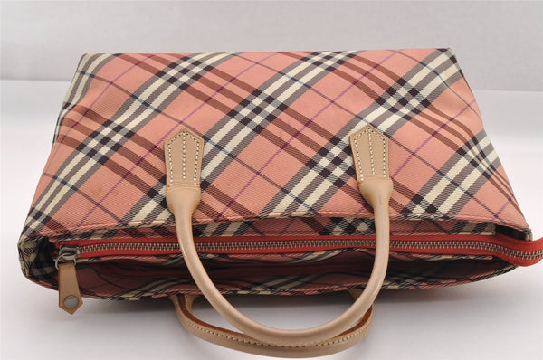 Authentic BURBERRY BLUE LABEL Check Hand Bag Purse Nylon Leather Pink 1124I
