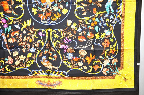 Auth HERMES Carre 90 Scarf "PIERRES d'ORIENT et d'OCCIDENT" Silk Black 1125D