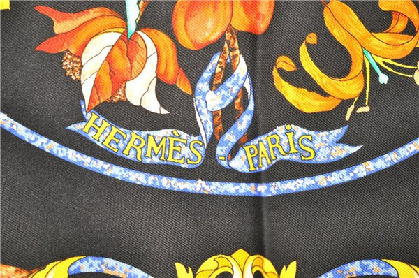 Auth HERMES Carre 90 Scarf "PIERRES d'ORIENT et d'OCCIDENT" Silk Black 1125D