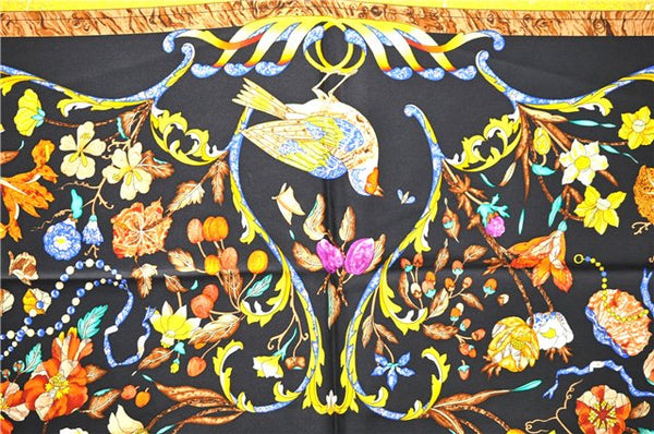 Auth HERMES Carre 90 Scarf "PIERRES d'ORIENT et d'OCCIDENT" Silk Black 1125D