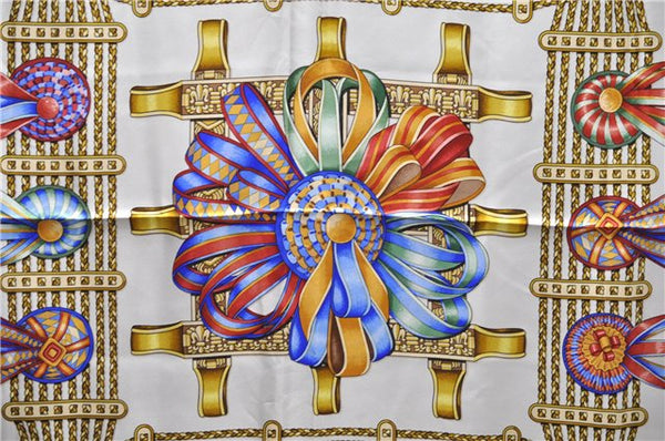 Authentic HERMES Carre 90 Scarf "LES RUBANS DU CHEVAL" Silk Blue 1127D