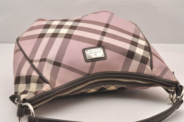Authentic BURBERRY BLUE LABEL Check 2Way Shoulder Bag Canvas Leather Pink 1127I
